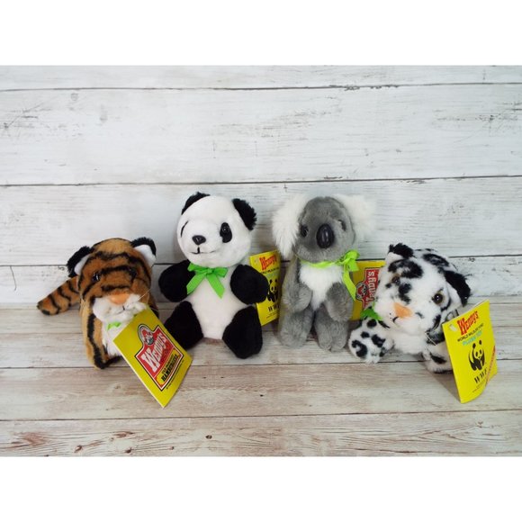 Vintage 1988 Wendy's World Wildlife Fund Plush Toys Set of 4 - Picture 1 of 13